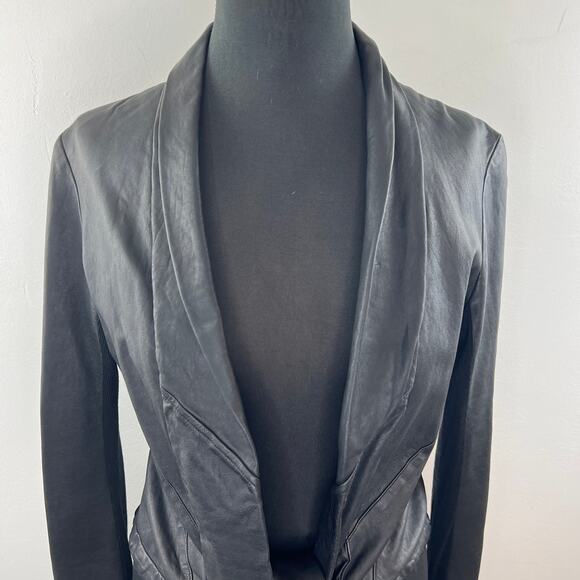 Baileys 44 Black Biker Jacket Leather Cropped Shawl Lapel Open Front Size 8 NEW - Picture 3 of 8